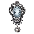 Vintage-Relief-Brosche mit silbernem durchbrochenem Rahmen und grauen Strasssteinen - Antiksilber (C060-A)
