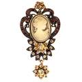 Vintage-Brosche im viktorianischen Stil mit Kameen-Porträt und bernsteinfarbenen Strass - Antikgold (C060-B)