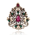Vintage gold crown brooch with red teardrop crystal and colorful rhinestones - Red Water Drop Style (B027-A)