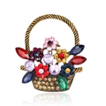 Vintage Goldene Legierung Blumenkorb Brosche mit bunten Kristallen und Strass - Blumenkorb-Stil (B006-A)
