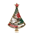 Detailed view of Christmas tree brooch with colorful rhinestones and gold alloy base - Gold Dense Christmas Tree Style (AL119-B)