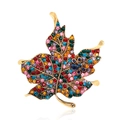Broche feuille d'érable vintage avec cristaux colorés sur base en métal doré - Style Feuille d'Érable Multicolore (B009-A)
