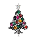 Antique silver Christmas tree brooch with colorful rhinestones and a star on white base - Retro Silver Christmas Tree Style (C252-A)