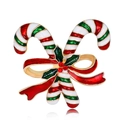 Broche de Noël avec cannes de bonbon, houx et nœud rouge sur alliage doré - Style Double Canne de Noël (C441-A)