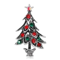 Detail of vintage silver Christmas tree brooch with festive red and green rhinestones - Antique Silver Star Top Christmas Tree Style (AL124-A)