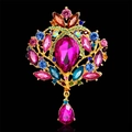 Vintage gold-tone crown brooch with colorful rhinestones and pink pear-shaped drop - 18k Gold Plated Multicolor