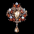 Vintage silver crown brooch with amber pear-shaped gems and crystal rhinestones - Coffee