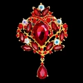 Spilla vintage placcata oro con grande goccia di cristallo rosso e strass AB - Placcato Oro 18K Rosso