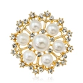 Elegant snowflake pearl brooch with gold alloy base and sparkling white rhinestones - Gold Floral (C009-A)
