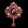 Spilla a corona vintage in oro con cristalli viola scuro e strass a goccia perla - Oro 18K Viola