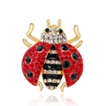 Funkelnde Marienkäfer Brosche mit roten und schwarzen Kristallen auf goldener Basis - Stil 10-Hellrot Emaille Strass Marienkäfer