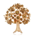 Golden tree of life brooch with sparkling amber rhinestones on a white background - Gold Tone Champagne Rhinestone Style (C452-B)