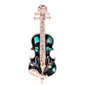 Elegante broche de violín en oro rosa con esmalte negro, nácar irisado y pedrería - Forma de Violín(C460-A)