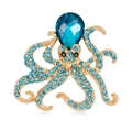 Goldene Oktopus-Brosche mit himmelblauen Strasssteinen und tiefblauem Tropfenstein - Blau (C465-B)