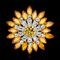 Eleganter Sonnenblumen-Schmuck mit orangen Edelsteinen und Kristallen auf schwarzem Grund - Kristallgelb