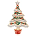 Sparkling Christmas tree brooch with multicolored rhinestones and gold alloy frame - Christmas Tree Style (B190-A)