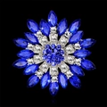 Sparkling sapphire blue flower brooch with crystal rhinestones on a black background - Dark Blue/Silver (B023-G)
