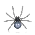 Spilla a forma di ragno gotico con grande perla grigia e cristalli di zircone neri - Nero Canna di Fucile con Perla Grigia (C537-B)