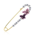 Elegante spilla a farfalla dorata con ali viola e cristalli scintillanti per scialle - Stile Farfalla Viola (C124-A)