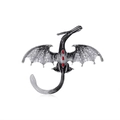Gothic silver dragon brooch with white enamel wings and red crystal accents on a white background - Vintage Silver & Red (C558-A)