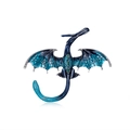 Exaggerated dragon brooch with blue enamel wings and green gemstone accents - Magic Blue & Green (C558-B)