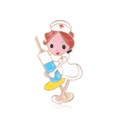 Broche infirmière mignonne en émail avec seringue bleue et croix rouge sur fond blanc - Style Infirmière Seringue Dessin Animé (AL621-A)