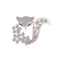 Elegante broche de zorro con diamantes de imitación y flores de esmalte rosa - Oro Rosa (C564-B)