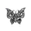 Vintage Silber Schmetterling Brosche mit dunkelgrauen Strasssteinen und Kristallen - Dunkelgrau (B197-A)