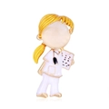 Nurse medical brooch with golden alloy and white enamel featuring an opal stone - Cat's Eye Nurse Doctor Style (C550-A)
