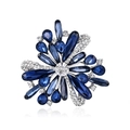 Elegante broche de flor vintage con cristales azules y base de aleación de plata - Estilo Floral Azul Y Blanco (A075-B)