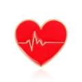 Nurse series red heart brooch with golden heartbeat EKG line in vibrant enamel finish - Red Heart ECG Line Style (AL613-A)
