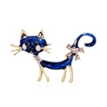 Elegante spilla a forma di gatto in smalto blu con strass scintillanti e finitura dorata - Stile Gatto Blu Scuro (C594-A)