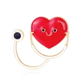 Creative stethoscope heart brooch with red enamel and golden finish for medical staff - Cute Emoji Heart Style (C543-A)