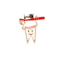 Charming tooth shaped enamel brooch pin with a healthy red toothbrush on a gold base - Dentist Toothbrush Tooth Fun Style (C545-A)