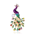 Squisita spilla a pavone con ali in smalto colorato, perla bianca e strass multicolore - Stile Forma di Pavone (C605-A)