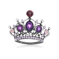 Vintage silver crown brooch with purple and red rhinestones on a white background - Purplish Red Crown Style (B226-A)