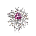 Spilla vintage a ramo di corallo con gemma viola triangolare e strass colorati - Viola