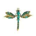 Spilla libellula vintage dorata con strass verdi e dettagli in metallo di insetti - Oro Antico Verde (C622-A)