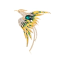 Elegant gold phoenix brooch with green gradient enamel and sparkling crystal rhinestones - Green Main Stone Style (B234-A)