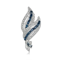 Elegant silver leaf brooch with blue rectangle stones and white cubic zirconia accents - Silver with Dark Blue Rhinestone (AL986-A)