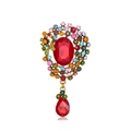 Broche vintage en or avec grand cristal ovale rouge et pendentif en forme de larme coloré - Style Rouge (B248-A)