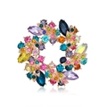 Spilla a ghirlanda floreale dorata con cristalli di strass multicolori vivaci - Stile Ghirlanda Colorata (B250-A)