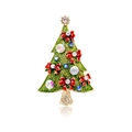 Kerstboom broche met groen email, gouden legering en kleurrijke sprankelende strasstenen - Kerstboom Stijl (C650-A)