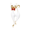 Élégante broche chat en émail blanc avec détails dorés et nœud papillon rouge vif - Chat Blanc (DLA123-A)