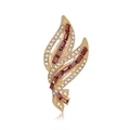 Golden leaf brooch with deep red rectangular stones and sparkling white rhinestones - Gold with Deep Red Rhinestone (AL986-B)