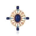 Spilla a croce barocca con gemma blu scuro, perle finte e strass su montatura dorata - Stile Croce Barocca Palazzo (B095-A)
