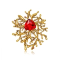Spilla a corallo vintage con gemma rossa e rami dorati con cristalli color champagne - Rosso