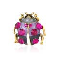 Detail of ladybug brooch with purple enamel and rose pink rhinestones on gold frame - Purple Style (C197-B)