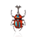 Broche de escarabajo vintage con esmalte rojo y azul y diamantes de imitación grises - Estilo Naranja Azul (C201-B)