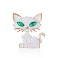 Minimalist cat brooch with white enamel finish and green gemstone eyes in gold frame - White Cat(D044-A)